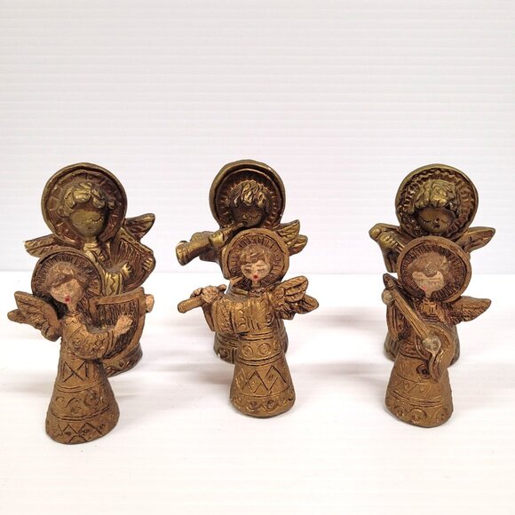 Gold Angels Hanging Instruments Lot 6 Italy Vintage 3 are 3'' & 3 are 3.75'' - Picture 2 of 14